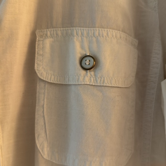 Woman’s top Additions by Chico’s size 2 white with silver /white buttons& accent - Picture 2 of 11